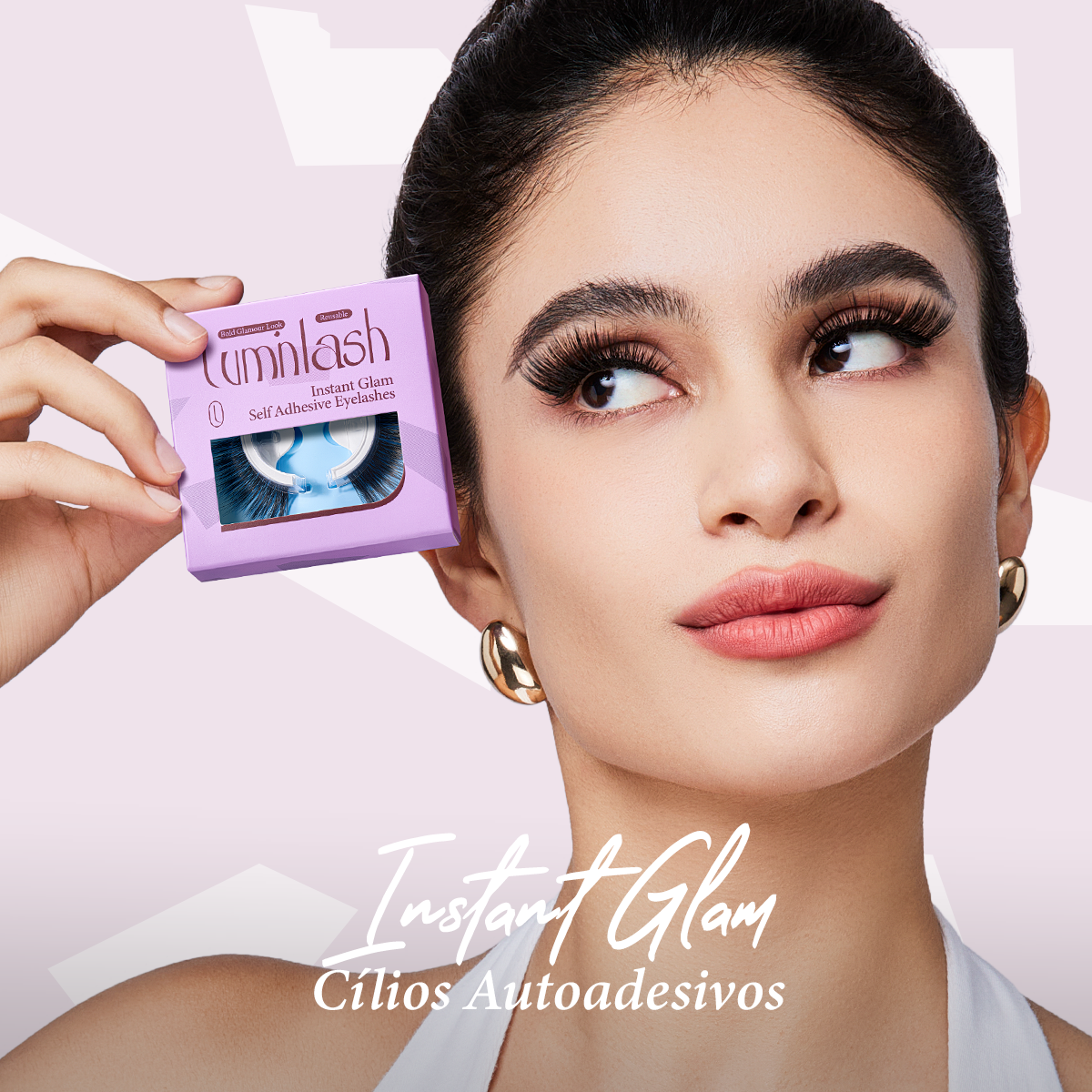 LUMINLASH Self-Adhesive False Eyelashes | Bold Glamour Look D | One-Piece Design | Reusable