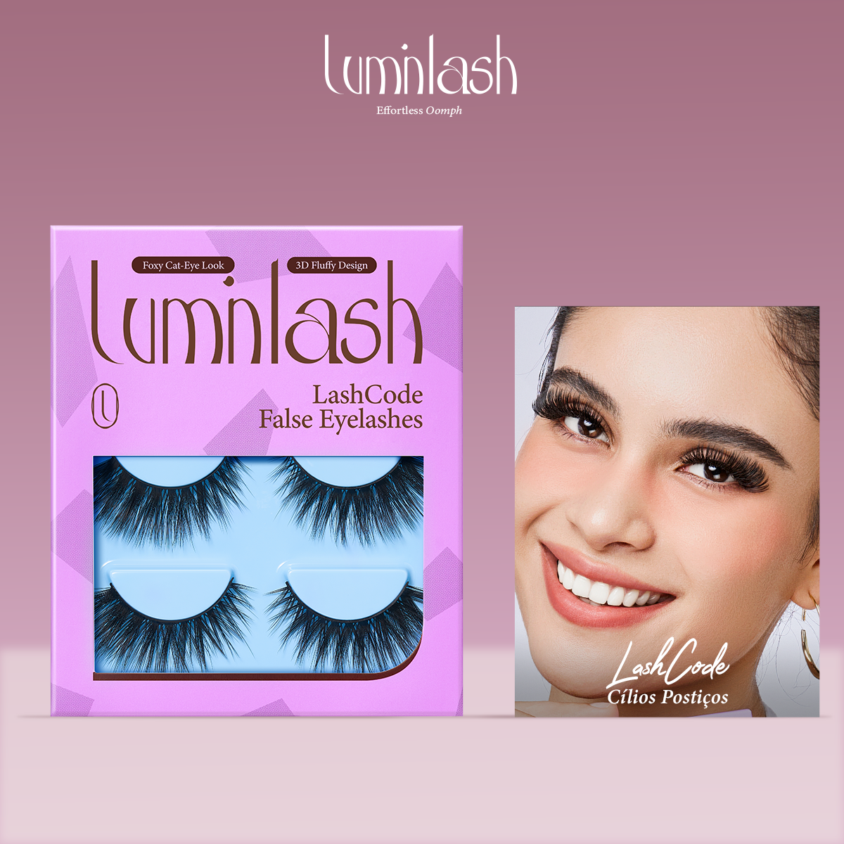 LUMINLASH False Eyelashes 3 Pairs – Foxy Cat-Eye Look | 3D Fluffy Comfortable One-Piece for Beginners