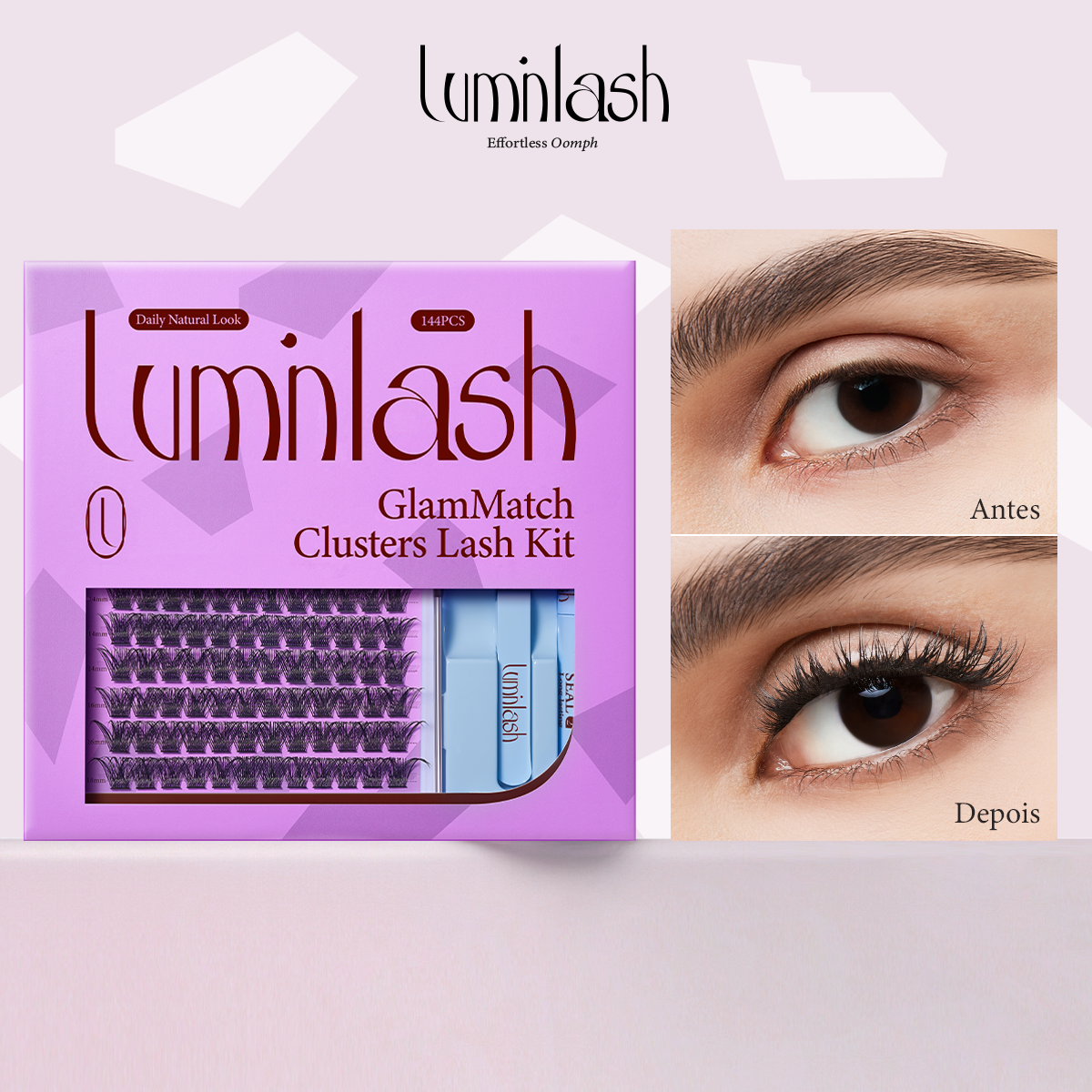 LUMINLASH Cluster Eyelash Kit 144PCS 8–18mm | Daily Natural Look D | DIY Extension with Glue & Sealant