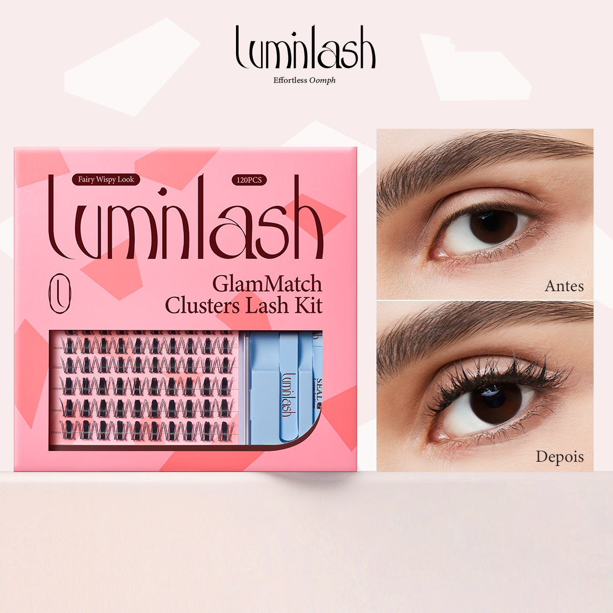 LUMINLASH 120-Piece Eyelash Cluster Kit 8-18mm | Fairy Wispy Look D | DIY Extension with Glue & Sealant