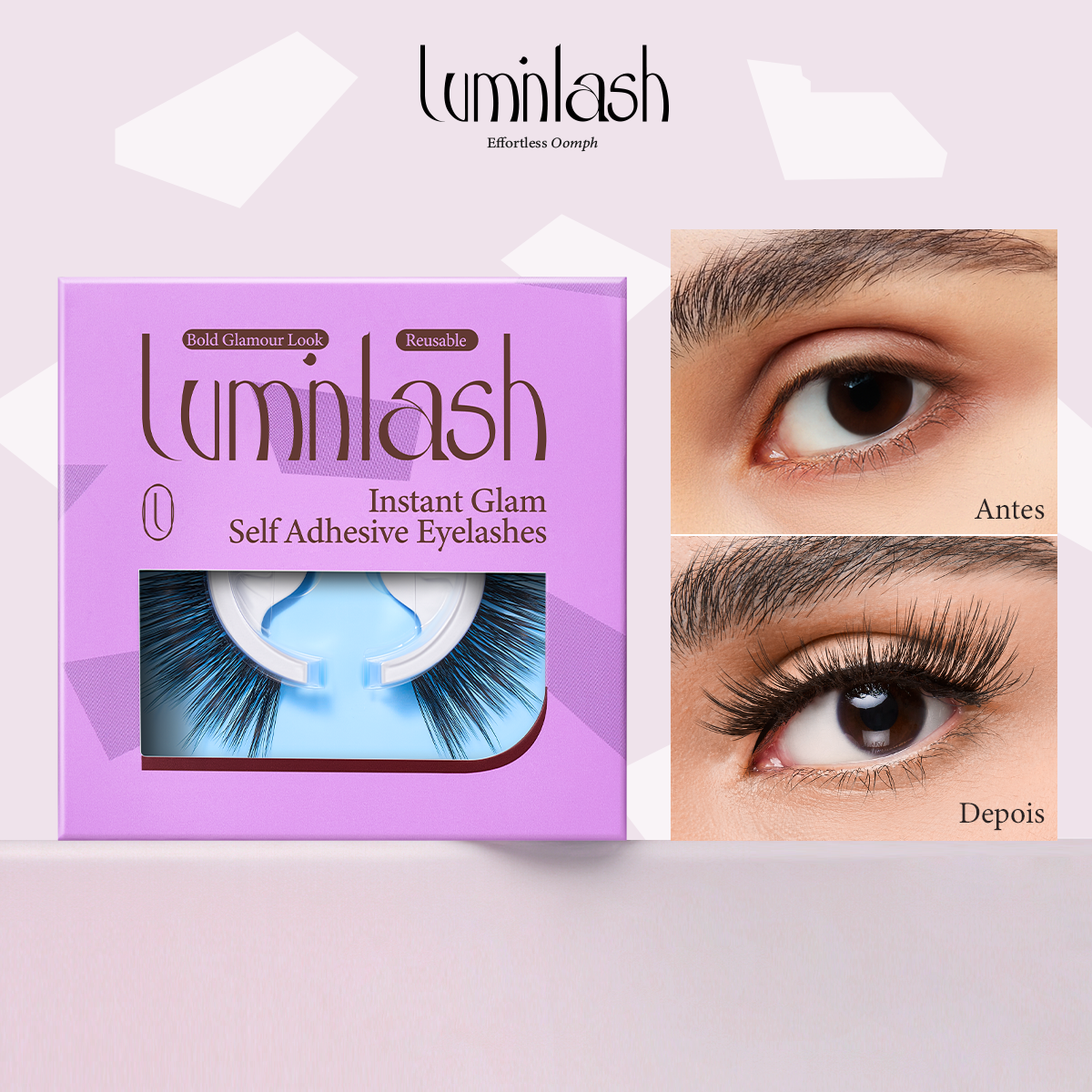 LUMINLASH Self-Adhesive False Eyelashes | Bold Glamour Look D | One-Piece Design | Reusable