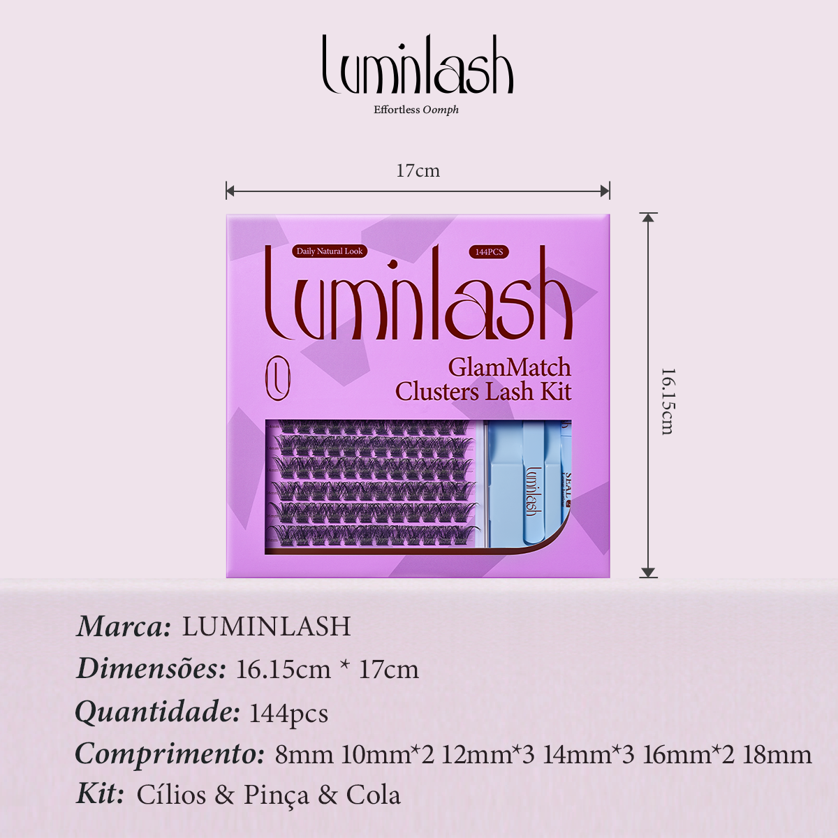 LUMINLASH Cluster Eyelash Kit 144PCS 8–18mm | Daily Natural Look D | DIY Extension with Glue & Sealant