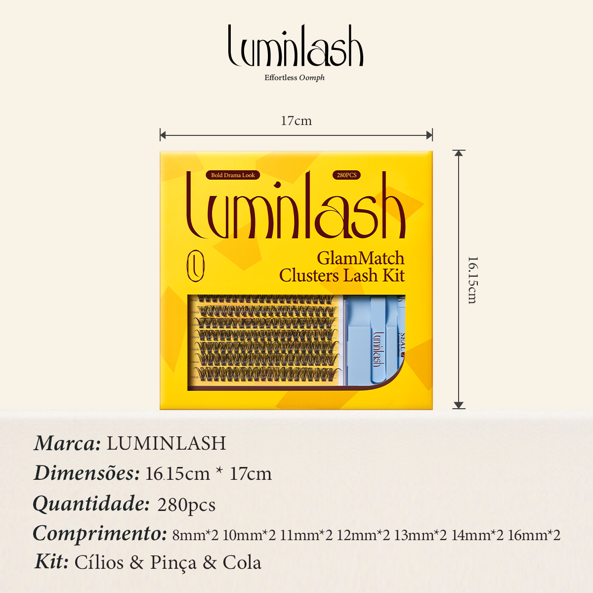 LUMINLASH 280-Piece Eyelash Cluster Kit 8-16mm | Bold Drama Look 30D+40D | DIY Extension with Glue & Sealant