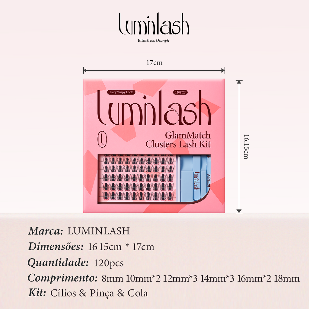 LUMINLASH 120-Piece Eyelash Cluster Kit 8-18mm | Fairy Wispy Look D | DIY Extension with Glue & Sealant