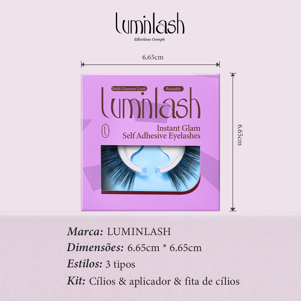 LUMINLASH Self-Adhesive False Eyelashes | Bold Glamour Look D | One-Piece Design | Reusable