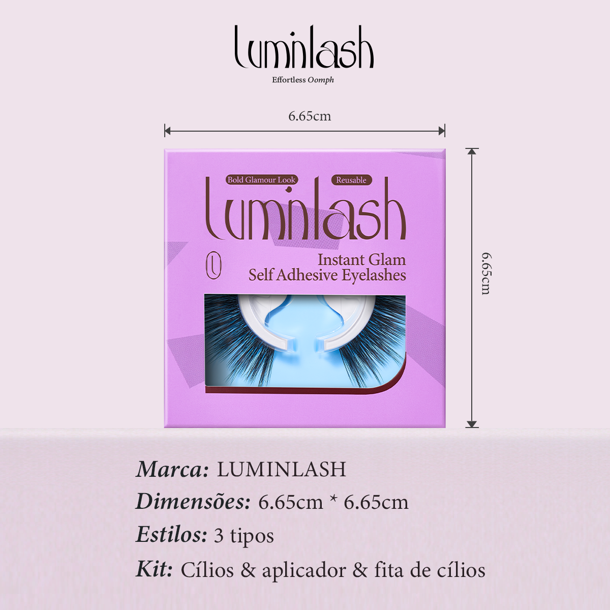 LUMINLASH Self-Adhesive False Eyelashes | Bold Glamour Look D | One-Piece Design | Reusable