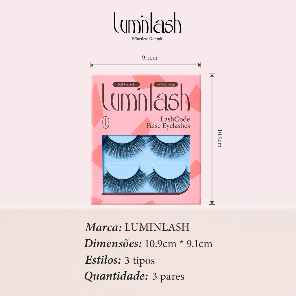 LUMINLASH False Eyelashes 3 Pairs – Doll-Eye Look | 3D Fluffy Comfortable One-Piece for Beginners