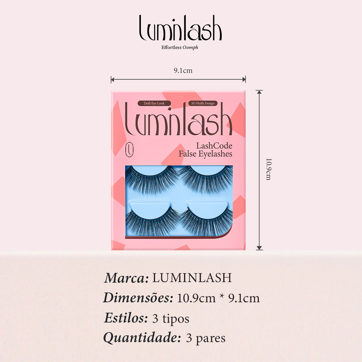 LUMINLASH False Eyelashes 3 Pairs – Doll-Eye Look | 3D Fluffy Comfortable One-Piece for Beginners