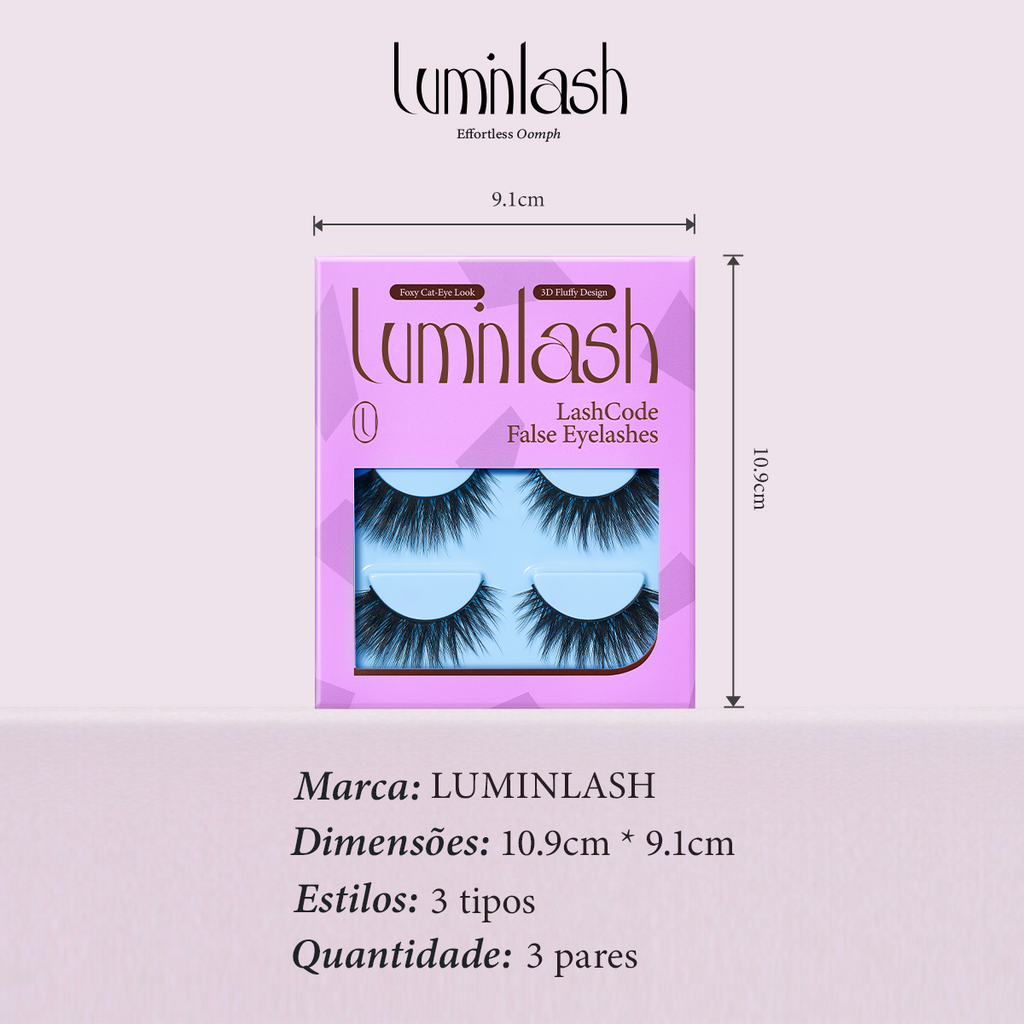 LUMINLASH False Eyelashes 3 Pairs – Foxy Cat-Eye Look | 3D Fluffy Comfortable One-Piece for Beginners