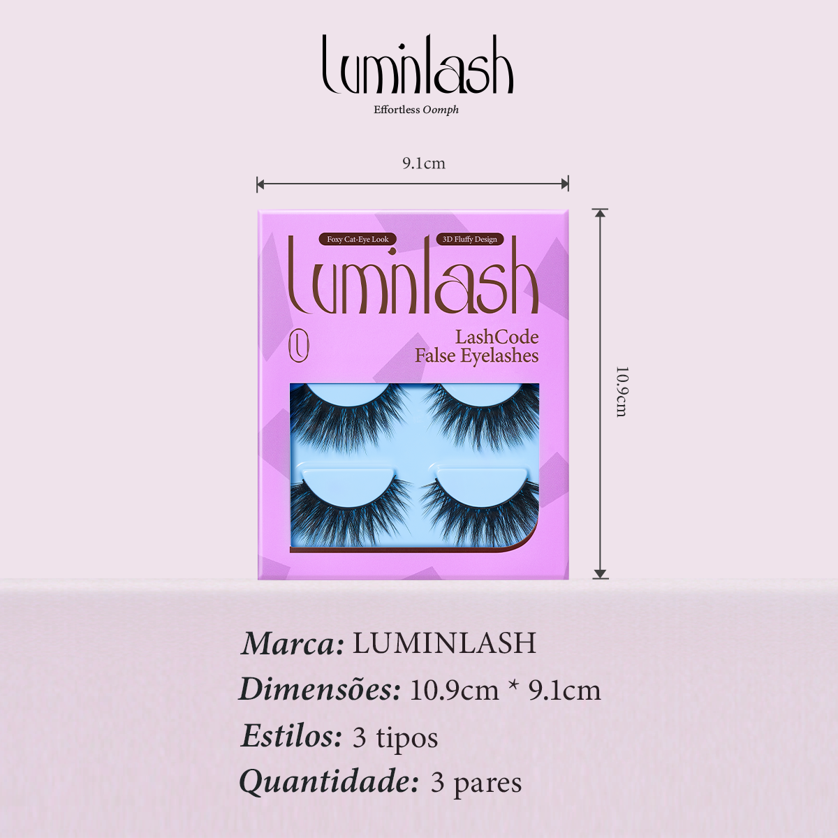 LUMINLASH False Eyelashes 3 Pairs – Foxy Cat-Eye Look | 3D Fluffy Comfortable One-Piece for Beginners